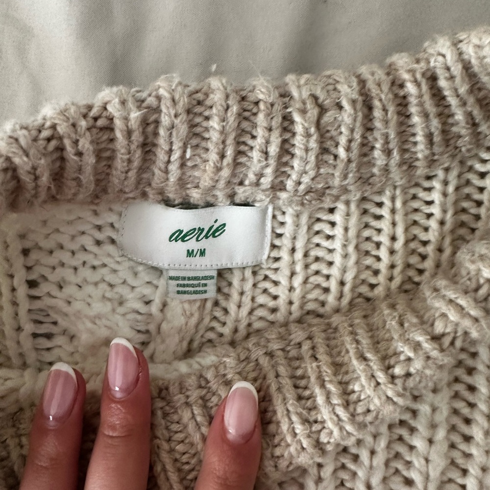 Aerie Patchwork Cable Knit Sweater - Cream and Tan - Picture 2 of 4